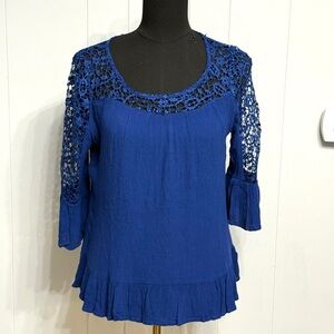 #14) Tantrums Royal Blue Crochet Sleeve Blouse
